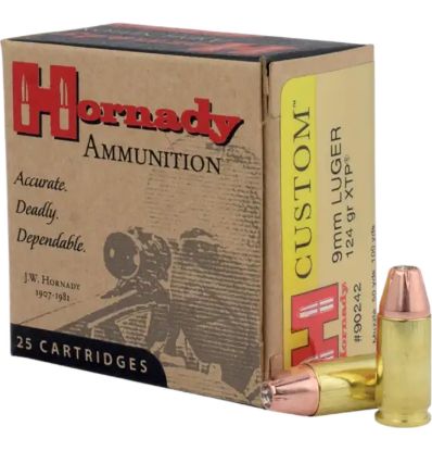 Picture of Hornady 90242 Custom 9Mm Luger 124 Gr Hornady Xtp Hollow Point 25 Per Box/ 10 Case 