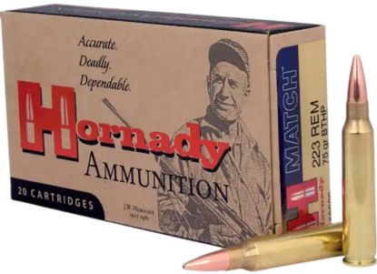 Picture of Hornady 8026 Match 223 Rem 75 Gr Boat Tail Hollow Point 20 Per Box/ 10 Case 