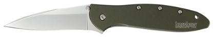 Picture of Kershaw 1660Ol Leek 3" Folding Drop Point Plain Bead Blasted 14C28n Steel Blade Olive Drab Anodized Aluminum Handle Includes Pocket Clip 