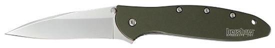 Picture of Kershaw 1660Ol Leek 3" Folding Drop Point Plain Bead Blasted 14C28n Steel Blade Olive Drab Anodized Aluminum Handle Includes Pocket Clip 