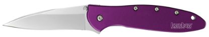 Picture of Kershaw 1660Pur Leek 3" Folding Drop Point Plain Bead Blasted 14C28n Steel Blade Purple Anodized Aluminum Handle Includes Pocket Clip 