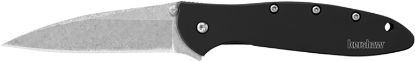 Picture of Kershaw 1660Swblk Leek 3" Folding Drop Point Plain Stonewashed 14C28n Steel Blade Black Anodized Aluminum Handle Includes Pocket Clip 