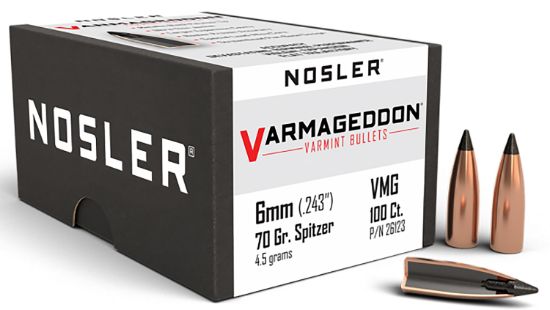 Picture of Nosler 26123 Varmageddon 6Mm .243 70 Gr Flat Base Tipped/ 100 Per Box 