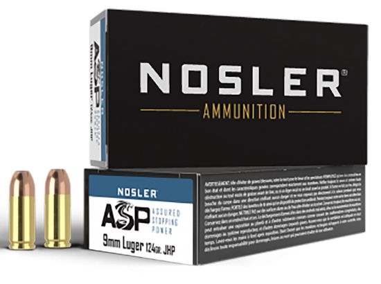 Picture of Nosler 51054 Assured Stopping Power Handgun 9Mm Luger 124 Gr Jacket Hollow Point 50 Per Box/ 10 Case 