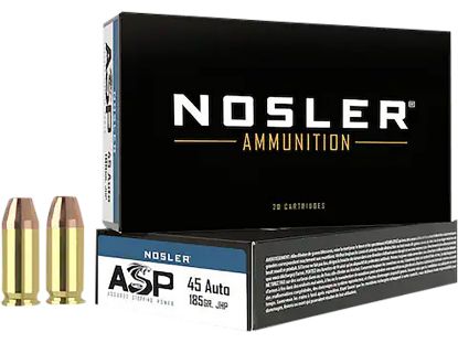 Picture of Nosler 51271 Assured Stopping Power Handgun 45 Acp 185 Gr Jacket Hollow Point 50 Per Box/ 10 Case 