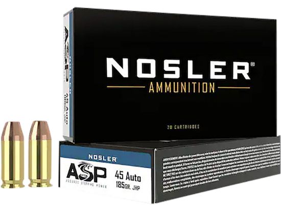 Picture of Nosler 51271 Assured Stopping Power Handgun 45 Acp 185 Gr Jacket Hollow Point 50 Per Box/ 10 Case 