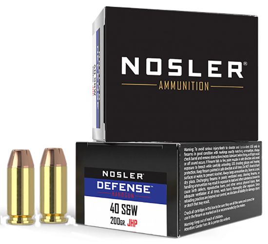 Picture of Nosler 39123 Defense Handgun 40 S&W 200 Gr Hollow Point 20 Per Box/10 Cs 