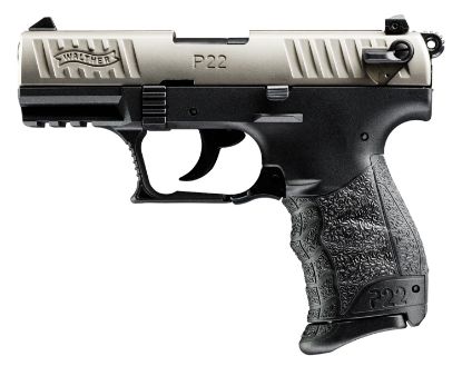 Picture of Walther Arms 5120336 P22 *Ca Compliant 22 Lr 10+1 3.42" Nickel Serrated/Steel Slide, Black Polymer Frame W/Picatinny Rail, Black Interchangeable Backstrap Grips 