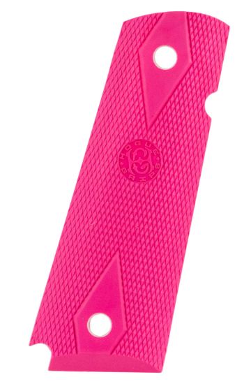 Picture of Hogue 45017 Overmolded Grip Panels Checkered Pink Rubber For 1911 Government 