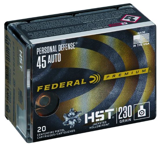 Picture of Federal P45hst2s Premium Personal Defense 45 Acp 230 Gr Hst Jacketed Hollow Point 20 Per Box/ 10 Case 