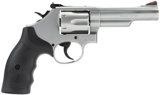 Picture of Smith & Wesson 162662 Model 66 357 Mag Or 38 S&W Spl +P Stainless Steel 4.25" Barrel, 6 Shot Matte Stainless Steel K-Frame, Red Ramp Front/White Outline Rear Sights, Internal Lock 