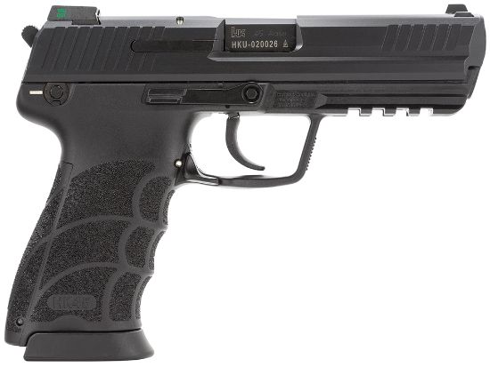 Picture of Hk 81000027 Hk45 *Ma Compliant Full Size Frame 45 Acp 10+1, 4.46" Black Polygonal Rifled Barrel, Black Serrated Steel Slide, Black Polymer Frame W/Picatinny Rail, Black Polymer Grip, Ambidextrous 