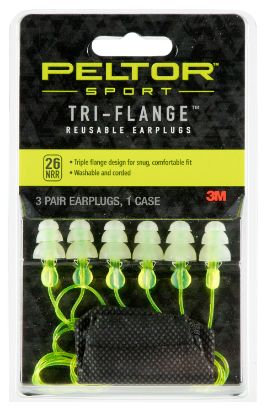 Picture of Peltor 97317 Tri-Flange Reusable Earplugs Polymer 26 Db In The Ear Yellow Buds With Yellow Cord Adult 3 Pair 
