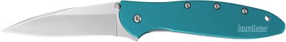 Picture of Kershaw 1660Teal Leek 3" Folding Drop Point Plain Bead Blasted 14C28n Steel Blade Teal Anodized Aluminum Handle Includes Pocket Clip 