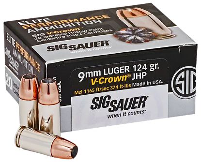 Picture of Sig Sauer E9mma220 Elite Defense 9Mm Luger 124 Gr V Crown Jacketed Hollow Point 20 Per Box/ 10 Case 