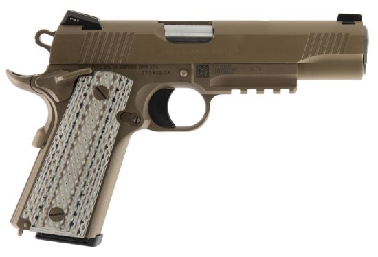 Picture of Colt Mfg O1070m45 M45ai Marine 1911 45 Acp 7+1 5" Stainless National Match Barrel, Brown Decobond Serrated Stainless Steel Slide & Frame W/Picatinny Rail, Desert Tan G10 Grip, Ambidextrous 