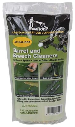 Picture of Ramrodz 50075 Barrel & Breech Cleaning Swabs 50 Cal Cotton/Bamboo 8" Long 75 Per Bag 