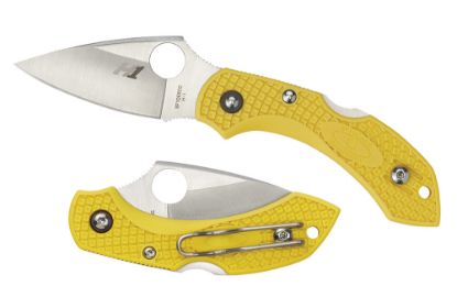 Picture of Spyderco C28syl2 Dragonfly 2 Salt 2.25" Folding Clip Point Serrated H1 Steel Blade Yellow Bi-Directional Texturing Frn Handle Includes Pocket Clip 