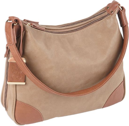 Picture of Bulldog Bdp014 Hobo Purse W/Holster Taupe W/Tan Trim Leather For Small Autos & Revolvers Ambidextrous Hand 