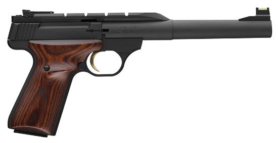 Picture of Browning 051499490 Buck Mark Hunter 22 Lr 10+1 7.25" Tapered Bull Barrel, Matte Black Optic Ready/Serrated Steel Slide, Matte Black Aluminum Frame, Laminate Cocobolo Grips 