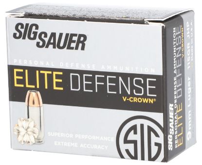 Picture of Sig Sauer E9mma120 Elite Performance 9Mm Luger 115 Gr V Crown Jacketed Hollow Point 20 Per Box/ 10 Case 