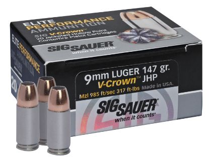 Picture of Sig Sauer E9mma320 Elite Performance 9Mm Luger 147 Gr V Crown Jacketed Hollow Point 20 Per Box/ 10 Case 