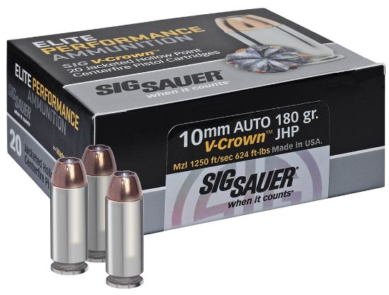 Picture of Sig Sauer E10mm120 Elite Performance 10Mm Auto 180 Gr V Crown Jacketed Hollow Point 20 Per Box/ 10 Case 