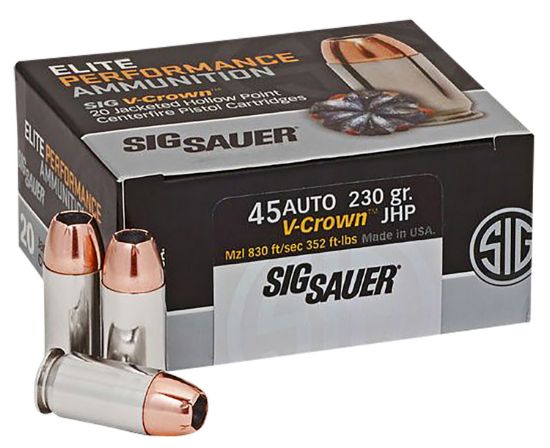 Picture of Sig Sauer E45ap220 Elite Performance 45 Acp 230 Gr V Crown Jacketed Hollow Point 20 Per Box/ 10 Case 