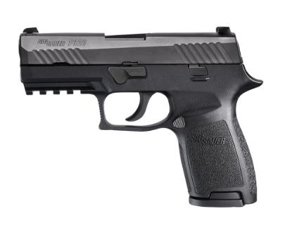 Picture of Sig Sauer 320C45bss P320 Compact 45 Acp 9+1 3.90" Black Carbon Steel Barrel, Black Nitron Serrated Slide, Black Stainless Steel Frame W/Picatinny Rail Black Polymer Grips Right Hand 