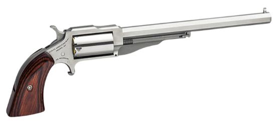 Picture of North American Arms 18606 1860 Hogleg *Ca Compliant 22 Wmr Caliber With 6" Barrel, 5Rd Capacity Cylinder, Overall Stainless Steel Finish & Wood Grip 