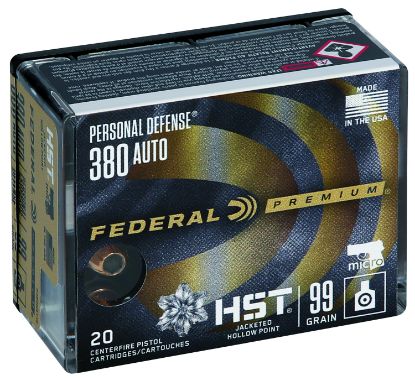 Picture of Federal P380hst1s Premium Personal Defense Micro 380 Acp 99 Gr Hst Jacketed Hollow Point 20 Per Box/ 10 Case 