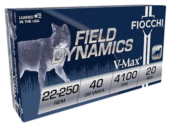 Picture of Fiocchi 22250Hvb Field Dynamics 22-250 Rem 40 Gr Hornady V Max 20 Per Box/ 10 Case 