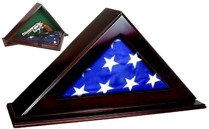 Picture of Peace Keeper Pfc Patriot Flag Case Key Entry Mahogany Stain Wood Holds 1 Handgun 22" W X 4.25" D X 11.50" H 