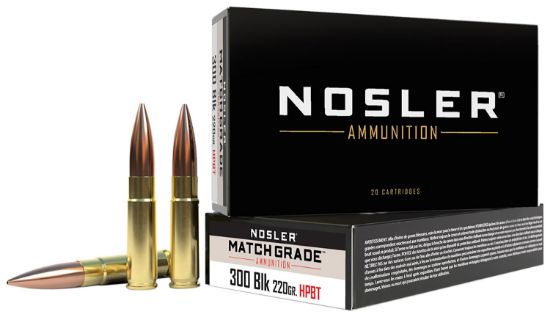 Picture of Nosler 51275 Match Grade 300 Blackout 220 Gr Custom Competition Hollow Point Boat Tail 20 Per Box/ 20 Case 