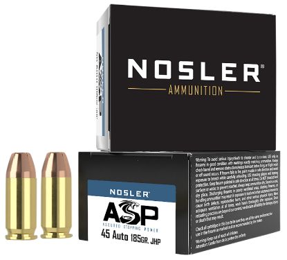 Picture of Nosler 51278 Assured Stopping Power Handgun 45 Acp 185 Gr Jacket Hollow Point 20 Per Box/ 20 Case 