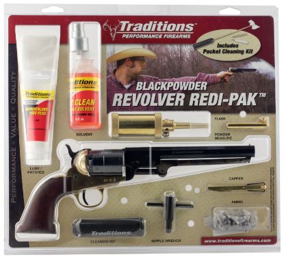 Picture of Traditions Frs18511 1851 Navy Break Open 44 Cal #11 Percussion 7.50" 6 Shot Brass Frame Blued Barrel & Cylinder Walnut Grip (Redi-Pak) 