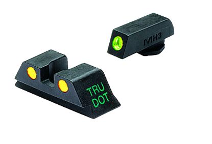 Picture of Meprolight Usa 102243201 Tru-Dot Green Fixed Green Tritium Front/ Yellow Tritium Rear/Black Frame Compatible W/Glock 9Mm Luger/40 S&W/357 Sig/.45 Gap Front Post/Rear Dovetail Mount 