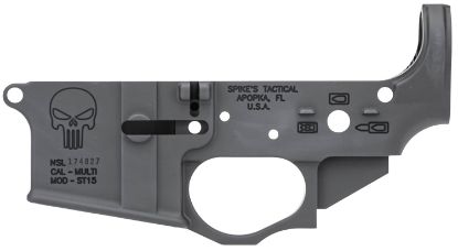 Picture of Spikes Stls015 Punisher Stripped Lower Receiver Multi-Caliber 7075-T6 Aluminum Black Anodized For Ar-15 