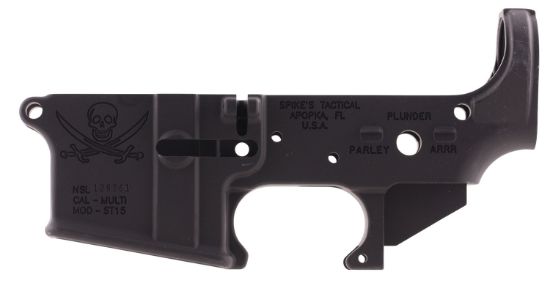 Picture of Spikes Stls016 Calico Jack Stripped Lower Receiver Multi-Caliber 7075-T6 Aluminum Black Anodized For Ar-15 