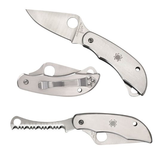 Picture of Spyderco C176p&S Clipitool Silver Stainless Steel Folding 8Cr13mov Ss 4.57"/4.59" Long Part Serrated Blade Stainless Steel Handle Features Screwdriver/Opener 