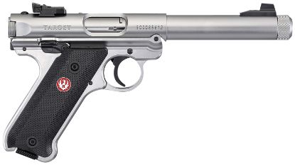 Picture of Ruger 40126 Mark Iv Target 22 Lr 10+1 5.50" Overall Satin Stainless Steel Threaded/Bull Barrel, Slide & Frame, Black Checkered Polymer Grips 