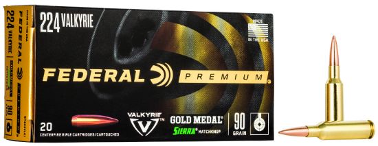 Picture of Federal Gm224vlk1 Premium Gold Medal 224 Valkyrie 90 Gr Sierra Matchking Bthp 20 Per Box/ 10 Case 