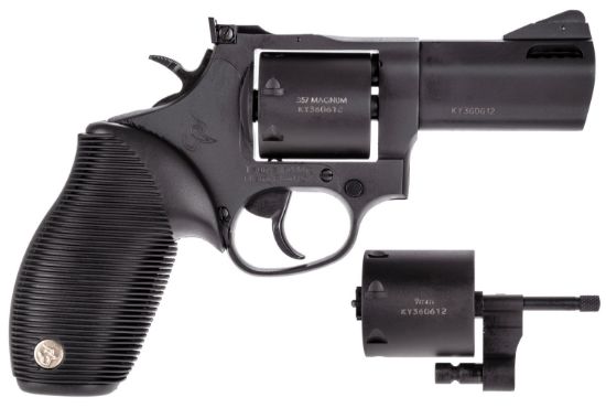 Picture of Taurus 2692031 692 9Mm Luger, 38 Special +P Or 357 Mag Caliber With 3" Ported Barrel, 7Rd Capacity Cylinder, Overall Matte Black Finish Steel & Black Ribber Grip Includes 2 Cylinders 