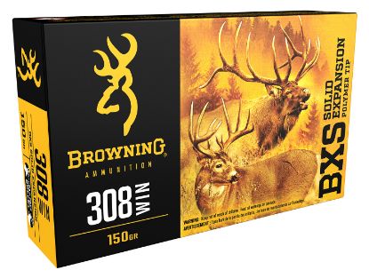 Picture of Browning Ammo B192403081 Bxs Copper Expansion 308 Win 150 Gr Lead Free Solid Expansion Polymer Tip 20 Per Box/ 10 Case 