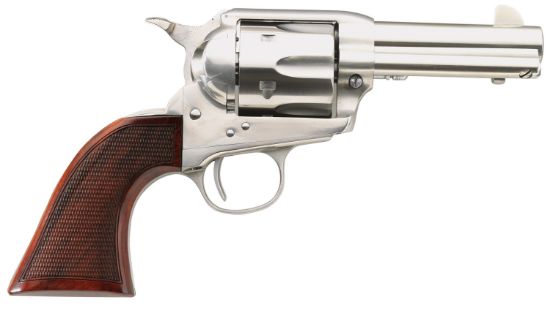 Picture of Taylors & Company 550818 Runnin Iron 45 Colt (Lc) Caliber With 3.50" Barrel, 6Rd Capacity Cylinder, Overall Stainless Steel Finish & Checkered Walnut Grip 