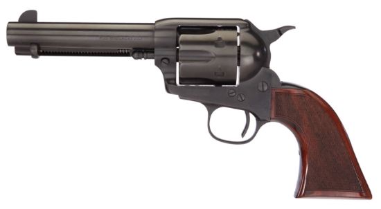 Picture of Taylors & Company 550885De Runnin Iron Black Rock 45 Colt (Lc) Caliber With 4.75" Barrel, 6Rd Capacity Cylinder, Overall Black Nitride Finish Steel, Checkered Walnut Grip & Overall Taylor Polish 