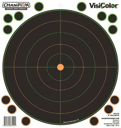 Picture of Champion Targets 46136 Visicolor Self-Adhesive Paper Pistol/Rifle Black/Orange 8" Bullseye Includes Pasters 5 Pack 
