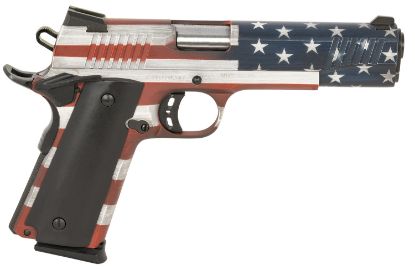 Picture of Citadel Cit45fspusa M1911 Government 45 Acp 8+1, 5" Stainless Steel Barrel, American Flag Cerakote Serrated Steel Slide, Steel Frame W/Beavertail, Ambidextrous 
