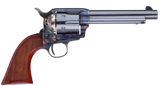 Picture of Taylors & Company 555138 1873 Cattleman Gunfighter 357 Mag Caliber With 5.50" Blued Finish Barrel, 6Rd Capacity Blued Finish Cylinder, Color Case Hardened Finish Steel Frame & Walnut Army Size Grip 