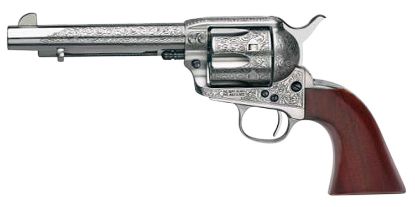 Picture of Taylors & Company 550927 1873 Cattleman 45 Colt (Lc) Caliber With 5.50" Barrel, 6Rd Capacity Cylinder, Overall White Floral Engraved Finish Steel & Walnut Grip 